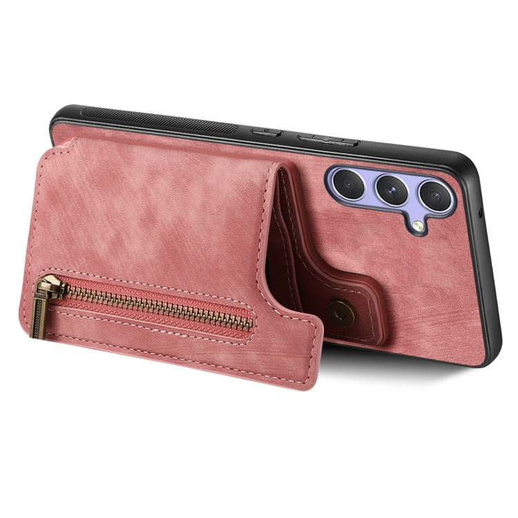 For Samsung Galaxy S25 5G Retro Leather Zipper Wallet Back Phone Case(Pink) - Galaxy S25 5G Cases by PMC Jewellery | Online Shopping South Africa | PMC Jewellery | Buy Now Pay Later Mobicred