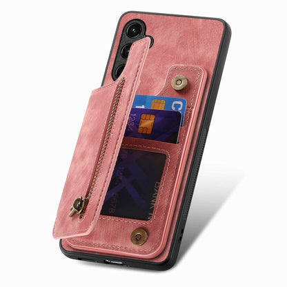 For Samsung Galaxy S25 5G Retro Leather Zipper Wallet Back Phone Case(Pink) - Galaxy S25 5G Cases by PMC Jewellery | Online Shopping South Africa | PMC Jewellery | Buy Now Pay Later Mobicred