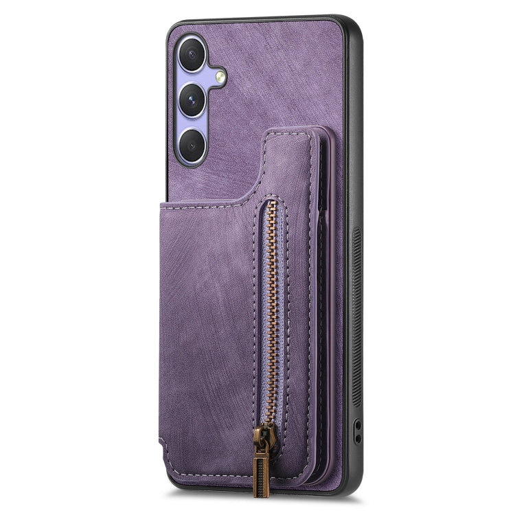 For Samsung Galaxy S25+ 5G Retro Leather Zipper Wallet Back Phone Case(Purple) - Galaxy S25+ 5G Cases by PMC Jewellery | Online Shopping South Africa | PMC Jewellery | Buy Now Pay Later Mobicred