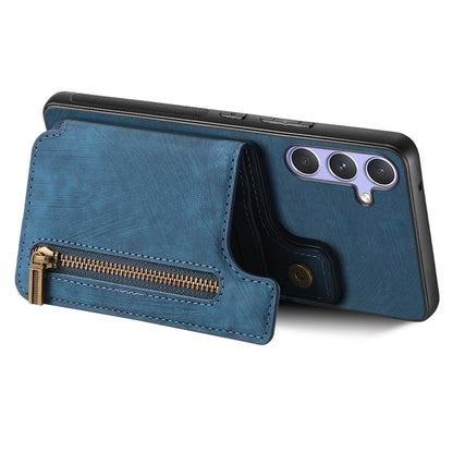 For Samsung Galaxy S25+ 5G Retro Leather Zipper Wallet Back Phone Case(Blue) - Galaxy S25+ 5G Cases by PMC Jewellery | Online Shopping South Africa | PMC Jewellery | Buy Now Pay Later Mobicred