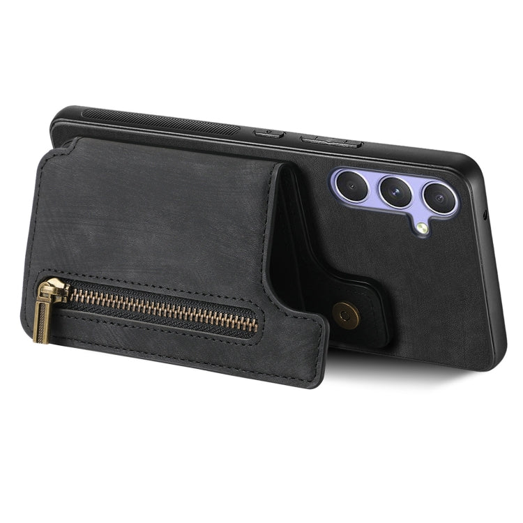 For Samsung Galaxy S25+ 5G Retro Leather Zipper Wallet Back Phone Case(Black) - Galaxy S25+ 5G Cases by PMC Jewellery | Online Shopping South Africa | PMC Jewellery | Buy Now Pay Later Mobicred