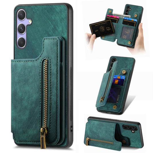 For Samsung Galaxy S25+ 5G Retro Leather Zipper Wallet Back Phone Case(Green) - Galaxy S25+ 5G Cases by PMC Jewellery | Online Shopping South Africa | PMC Jewellery | Buy Now Pay Later Mobicred