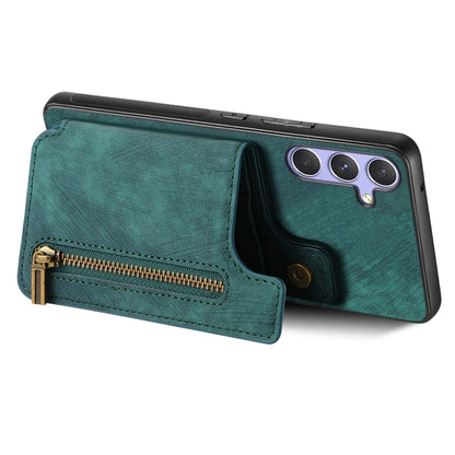 For Samsung Galaxy S25+ 5G Retro Leather Zipper Wallet Back Phone Case(Green) - Galaxy S25+ 5G Cases by PMC Jewellery | Online Shopping South Africa | PMC Jewellery | Buy Now Pay Later Mobicred