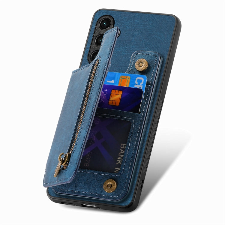 For Samsung Galaxy S25 Ultra 5G Retro Leather Zipper Wallet Back Phone Case(Blue) - Galaxy S25 Ultra 5G Cases by PMC Jewellery | Online Shopping South Africa | PMC Jewellery | Buy Now Pay Later Mobicred