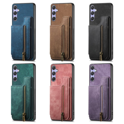 For Samsung Galaxy S25+ 5G Retro Leather Zipper Wallet Back Phone Case(Blue) - Galaxy S25+ 5G Cases by PMC Jewellery | Online Shopping South Africa | PMC Jewellery | Buy Now Pay Later Mobicred