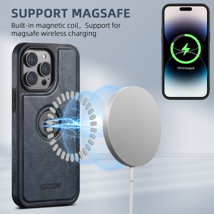 For iPhone 16 Pro Max Suteni G1 Magsafe Leather Back Phone Case(Blue) - iPhone 16 Pro Max Cases by Suteni | Online Shopping South Africa | PMC Jewellery | Buy Now Pay Later Mobicred