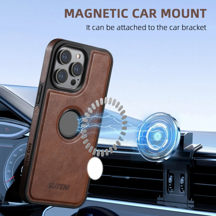 For iPhone 16 Suteni G1 Magsafe Leather Back Phone Case(Brown) - iPhone 15 Pro Max Cases by Suteni | Online Shopping South Africa | PMC Jewellery | Buy Now Pay Later Mobicred