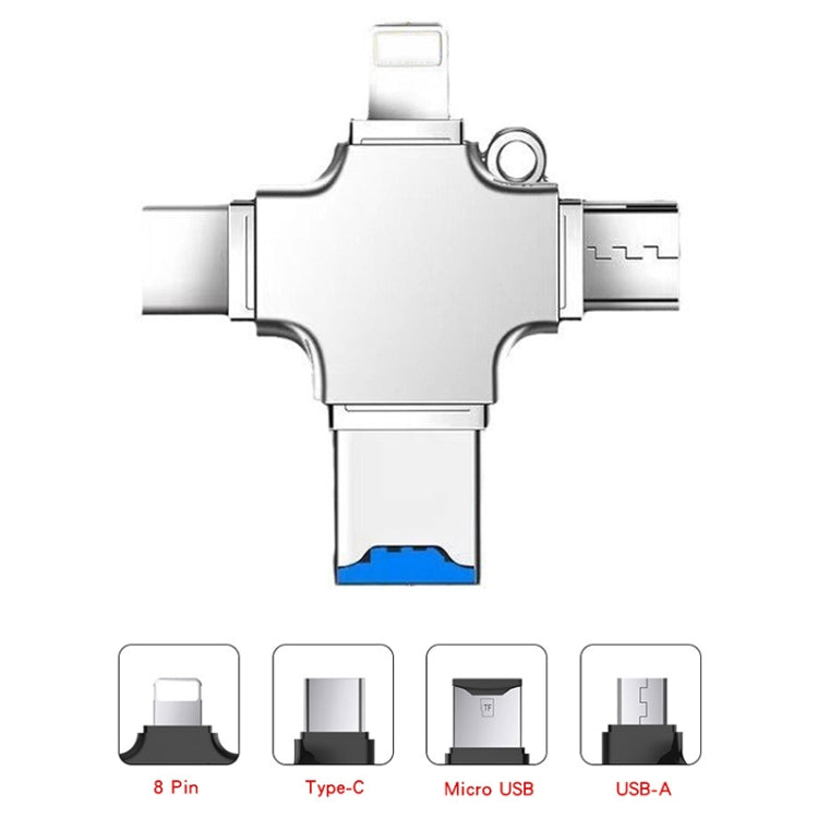 4 in 1 USB-C / Type-C  USB 2.0 + Micro USB + 8 Pin Adapter TF Card Reader, Memory Card:64GB(Sliver) - U Disk & Card Reader by PMC TechLife | Online Shopping South Africa | PMC TechLife | Buy Now Pay Later Mobicred