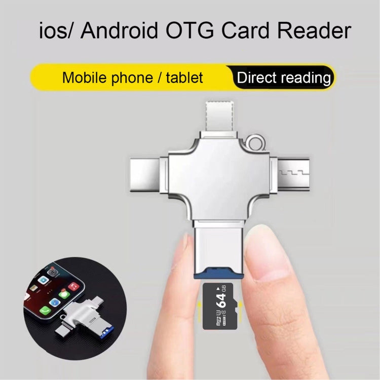 4 in 1 USB-C / Type-C  USB 2.0 + Micro USB + 8 Pin Adapter TF Card Reader, Memory Card:64GB(Sliver) - U Disk & Card Reader by PMC TechLife | Online Shopping South Africa | PMC TechLife | Buy Now Pay Later Mobicred