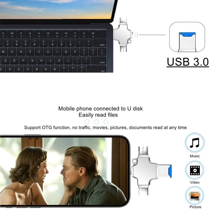 4 in 1 USB-C / Type-C  USB 2.0 + Micro USB + 8 Pin Adapter TF Card Reader, Memory Card:32GB(Sliver) - U Disk & Card Reader by PMC TechLife | Online Shopping South Africa | PMC TechLife | Buy Now Pay Later Mobicred