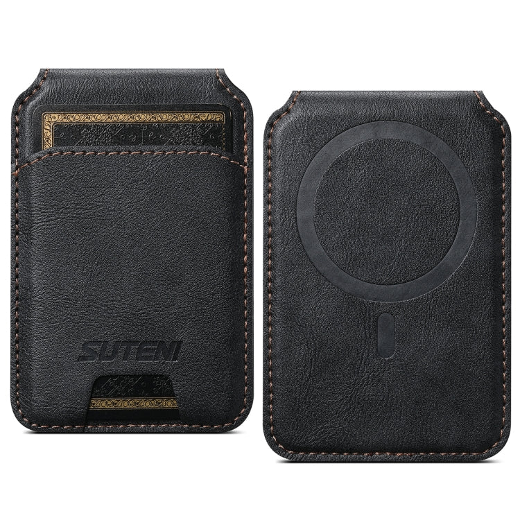 Suteni S2 Phone Magnetic Card Case Card Sleeve MagSafe Magnetic Coil PU Leather(Black) -  by Suteni | Online Shopping South Africa | PMC TechLife | Buy Now Pay Later Mobicred