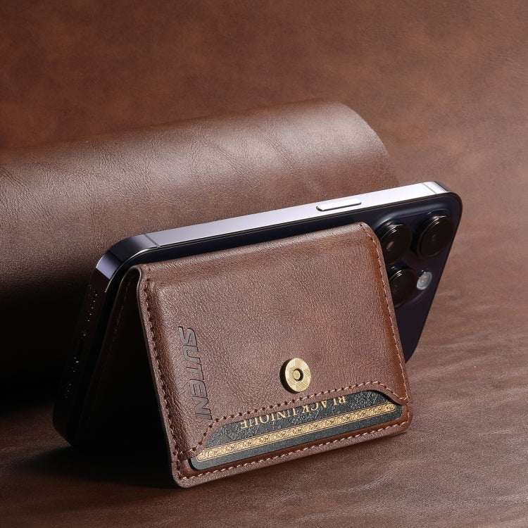 Suteni S2 Phone Magnetic Card Case Card Sleeve MagSafe Magnetic Coil PU Leather(Brown) - Adhesive Card Holders by Suteni | Online Shopping South Africa | PMC Jewellery | Buy Now Pay Later Mobicred