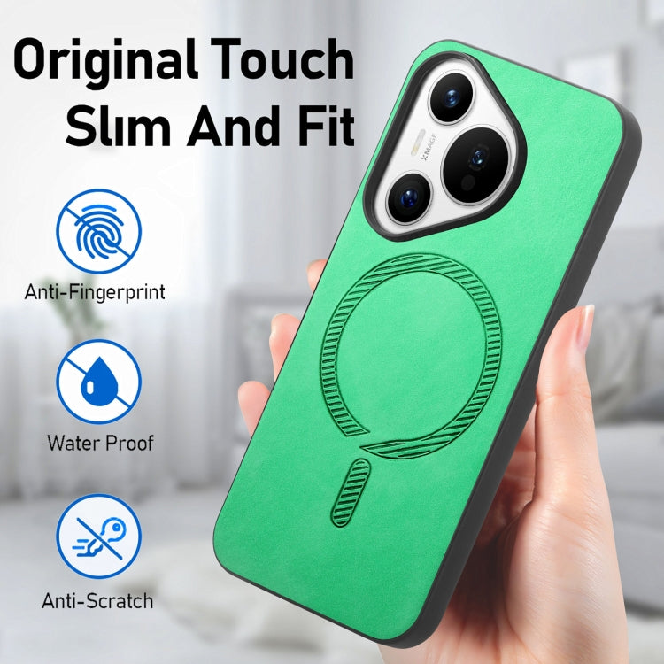 For Huawei Pura 70 Pro Solid Color Retro Magsafe PU Back Cover Phone Case(Green) - Huawei Cases by PMC Jewellery | Online Shopping South Africa | PMC Jewellery | Buy Now Pay Later Mobicred