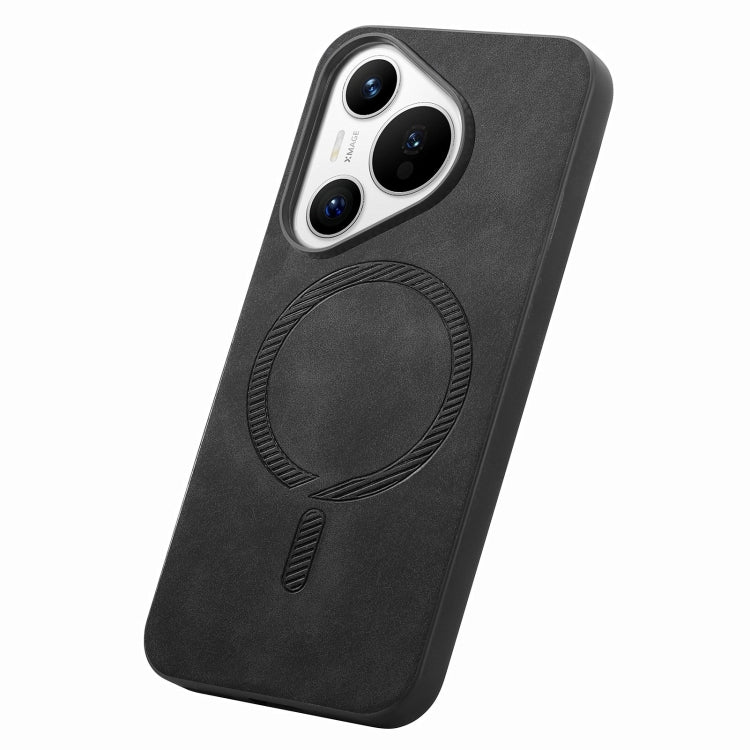 For Huawei Pura 70 Pro Solid Color Retro Magsafe PU Back Cover Phone Case(Black) - Huawei Cases by PMC Jewellery | Online Shopping South Africa | PMC Jewellery | Buy Now Pay Later Mobicred