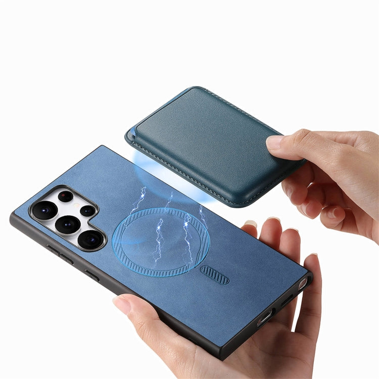 For Samsung Galaxy S25 Ultra 5G Retro Magsafe Card Bag PU Back Cover Phone Case(Blue) - Galaxy S25 Ultra 5G Cases by PMC Jewellery | Online Shopping South Africa | PMC Jewellery | Buy Now Pay Later Mobicred