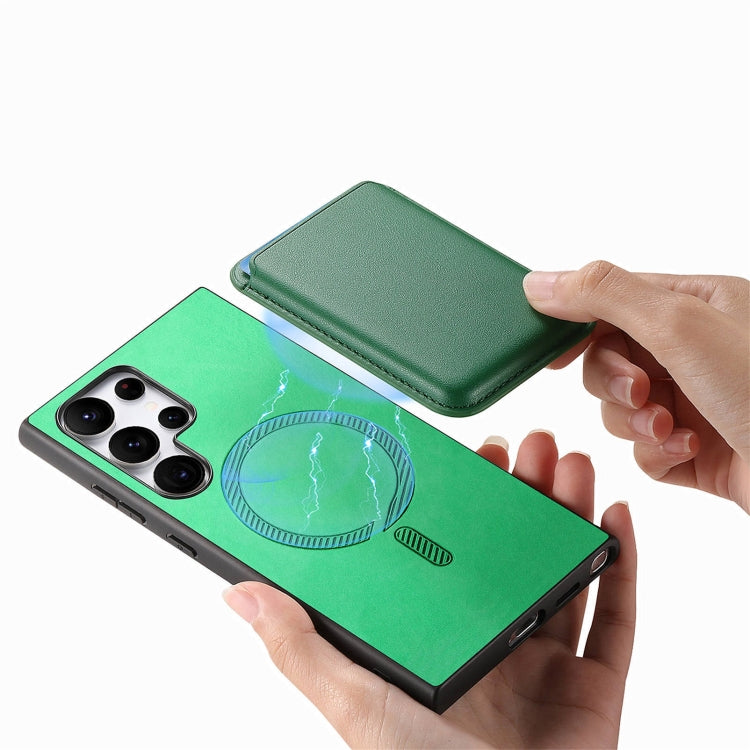 For Samsung Galaxy S25 Ultra 5G Retro Magsafe Card Bag PU Back Cover Phone Case(Green) - Galaxy S25 Ultra 5G Cases by PMC Jewellery | Online Shopping South Africa | PMC Jewellery | Buy Now Pay Later Mobicred