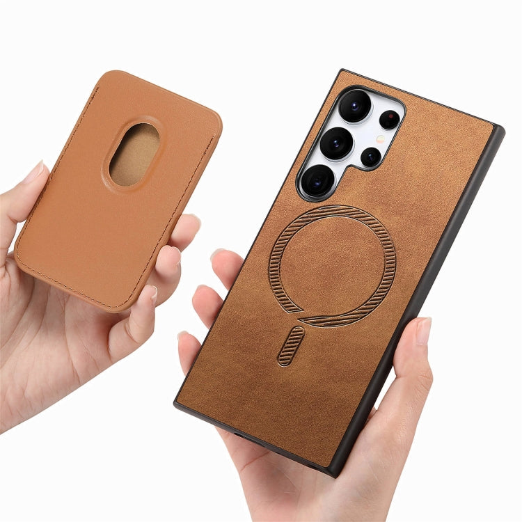 For Samsung Galaxy S25 Ultra 5G Retro Magsafe Card Bag PU Back Cover Phone Case(Brown) - Galaxy S25 Ultra 5G Cases by PMC Jewellery | Online Shopping South Africa | PMC Jewellery | Buy Now Pay Later Mobicred