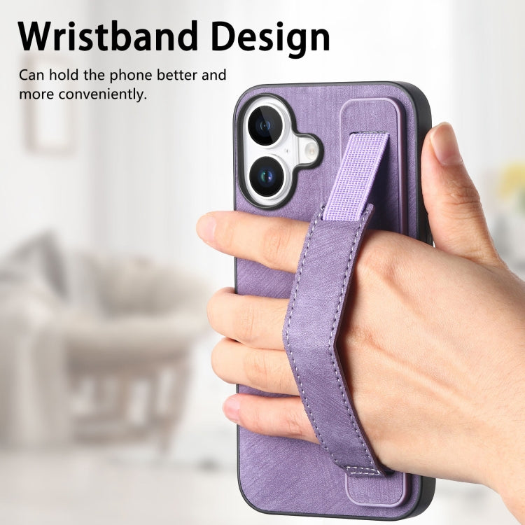 For iPhone 16 Plus Retro Wristband Holder Leather Back Phone Case(Purple) - iPhone 16 Plus Cases by PMC Jewellery | Online Shopping South Africa | PMC Jewellery | Buy Now Pay Later Mobicred