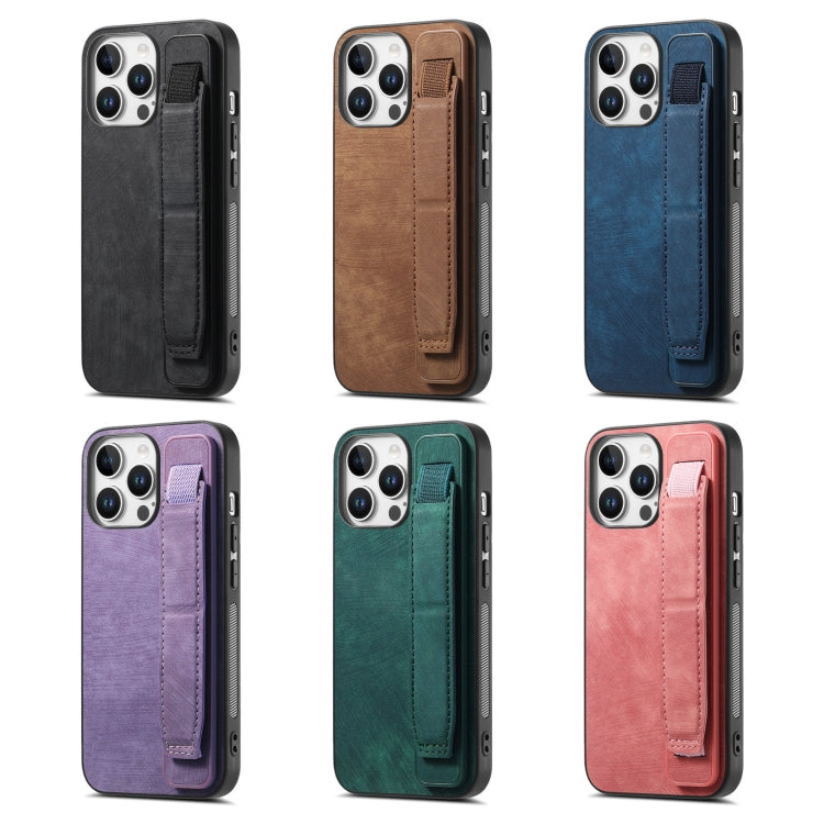 For iPhone 16e Retro Wristband Holder Leather Back Phone Case(Purple) - iPhone 16e Cases by PMC TechLife | Online Shopping South Africa | PMC TechLife | Buy Now Pay Later Mobicred