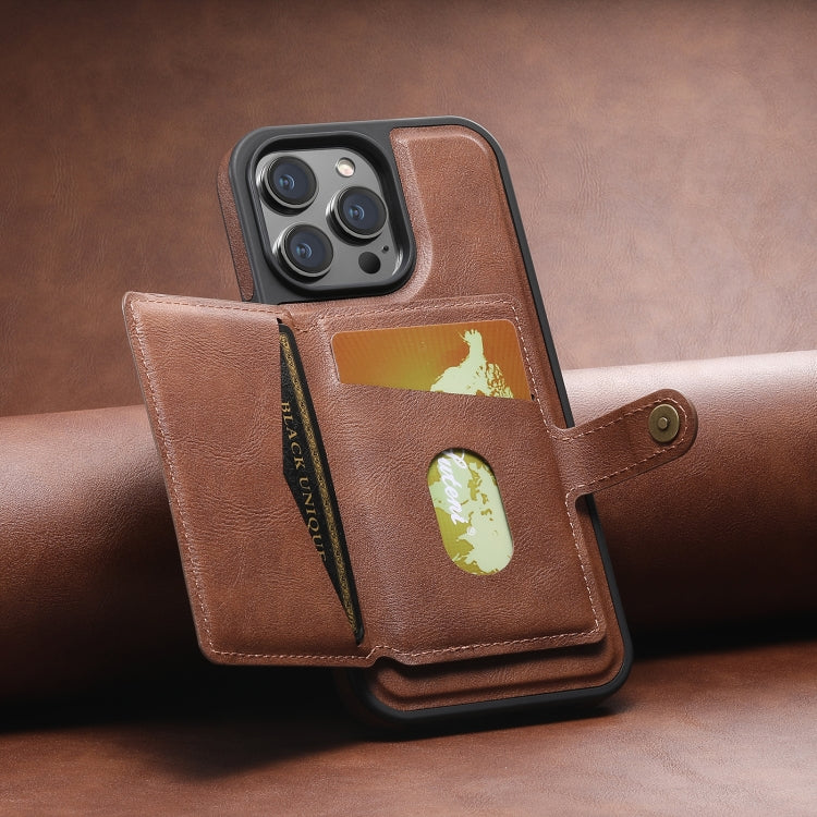 For iPhone 13 Pro Max Suteni M1 Oil Wax MagSafe Detachable Horizontal Card Bag Phone Case(Brown) - free shipping - PMC Jewellery - Order now!