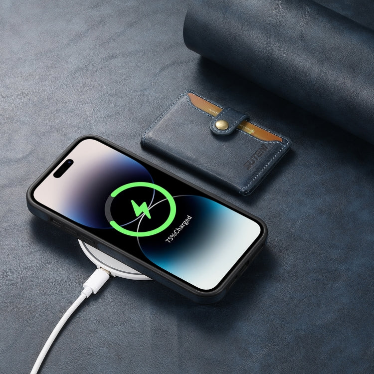 For iPhone 13 Suteni M1 Oil Wax MagSafe Detachable Horizontal Card Bag Phone Case(Blue) - free shipping - PMC Jewellery - Order now!