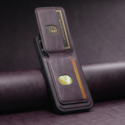 For iPhone 15 Pro Max Suteni M2 Oil Wax MagSafe Horizontal Card Bag Phone Case(Purple) - iPhone 15 Pro Max Cases by Suteni | Online Shopping South Africa | PMC Jewellery | Buy Now Pay Later Mobicred