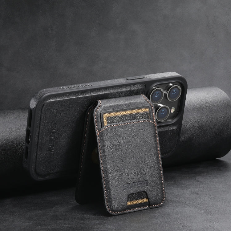For iPhone 15 Suteni M2 Oil Wax MagSafe Horizontal Card Bag Phone Case(Black) - free shipping - PMC Jewellery - Order now!