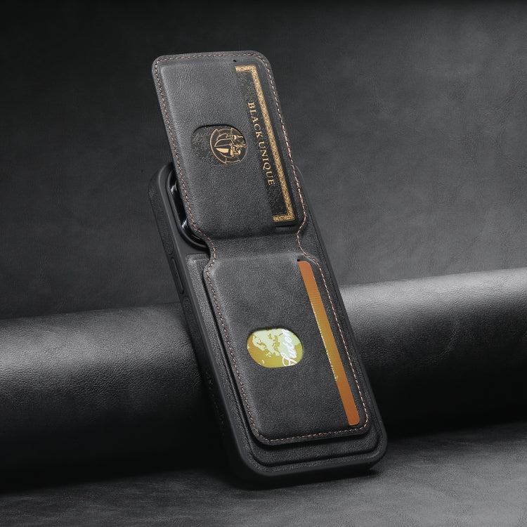 For iPhone 15 Suteni M2 Oil Wax MagSafe Horizontal Card Bag Phone Case(Black) - free shipping - PMC Jewellery - Order now!
