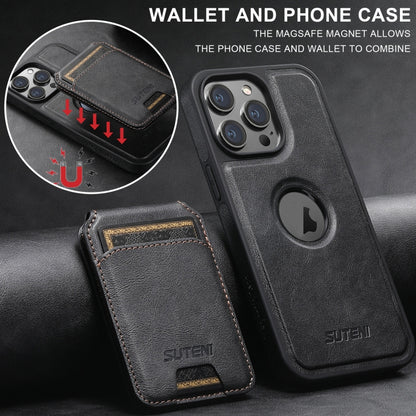 For iPhone 13 Pro Suteni M2 Oil Wax MagSafe Horizontal Card Bag Phone Case(Black) - iPhone 13 Pro Cases by Suteni | Online Shopping South Africa | PMC Jewellery | Buy Now Pay Later Mobicred