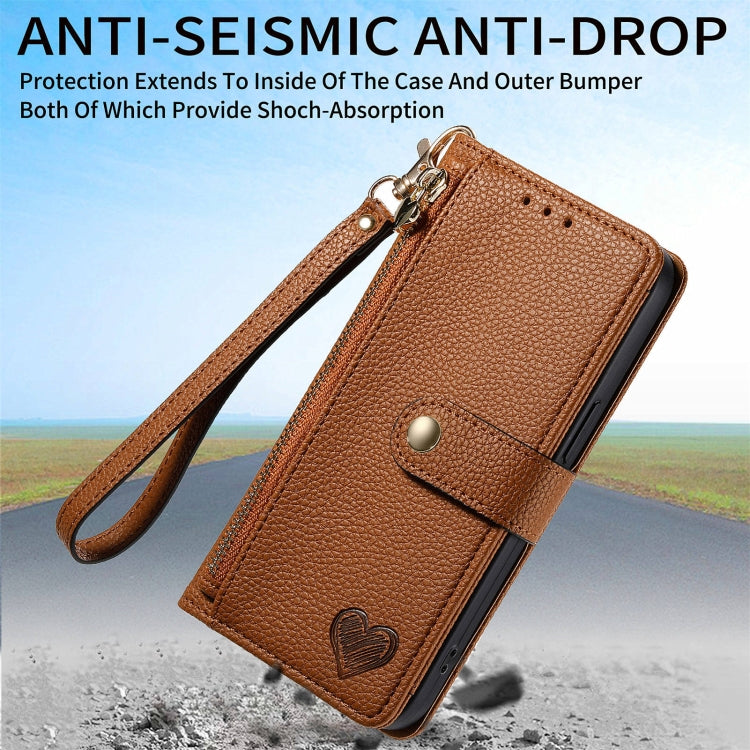 For Motorola Moto G Play 2024 Love Zipper Lanyard Leather Phone Case(Brown) - Motorola Cases by PMC Jewellery | Online Shopping South Africa | PMC Jewellery | Buy Now Pay Later Mobicred