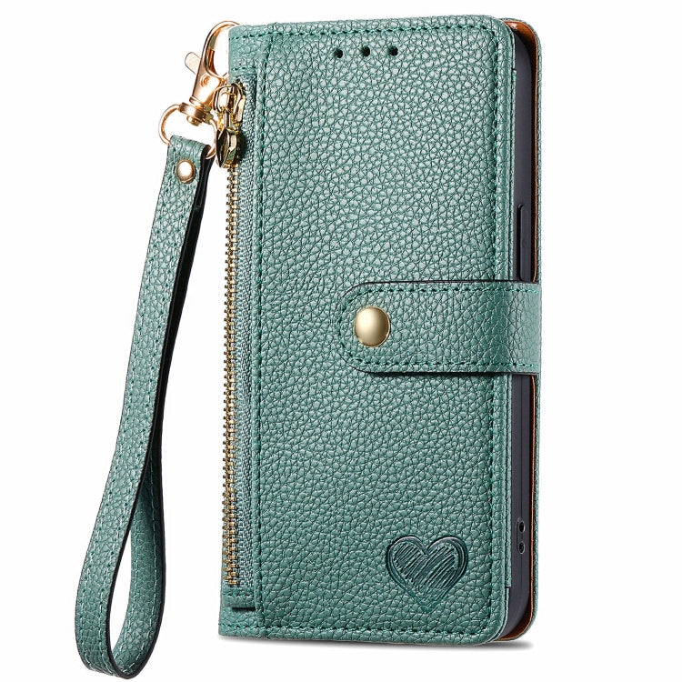 For Motorola Moto G Play 2024 Love Zipper Lanyard Leather Phone Case(Green) - Motorola Cases by PMC Jewellery | Online Shopping South Africa | PMC Jewellery | Buy Now Pay Later Mobicred