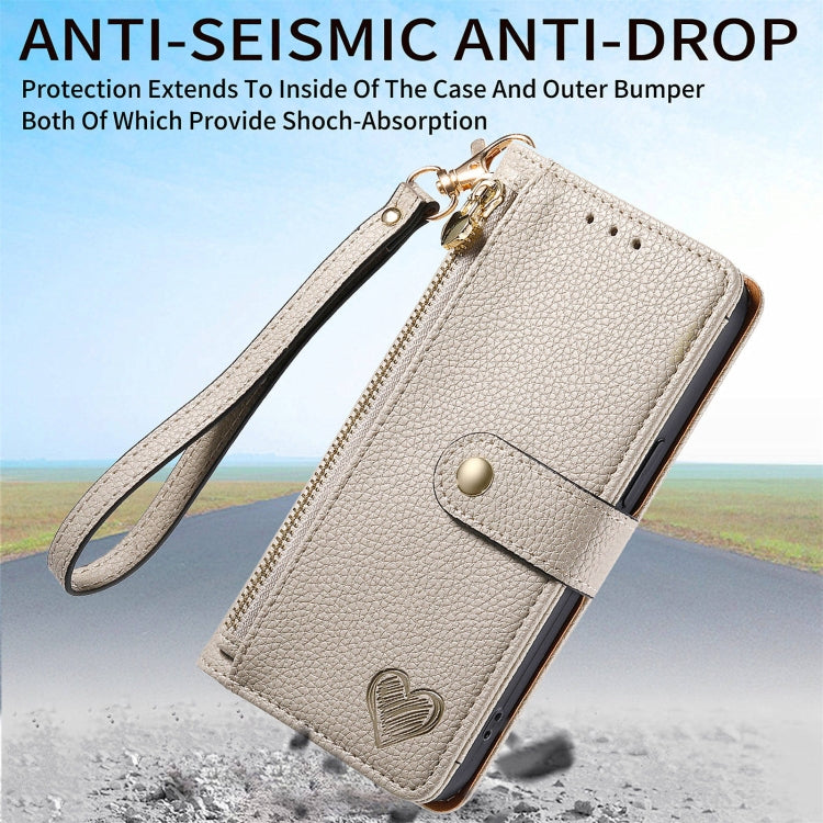 For Motorola Moto G Play 2024 Love Zipper Lanyard Leather Phone Case(Gray) - Motorola Cases by PMC Jewellery | Online Shopping South Africa | PMC Jewellery | Buy Now Pay Later Mobicred