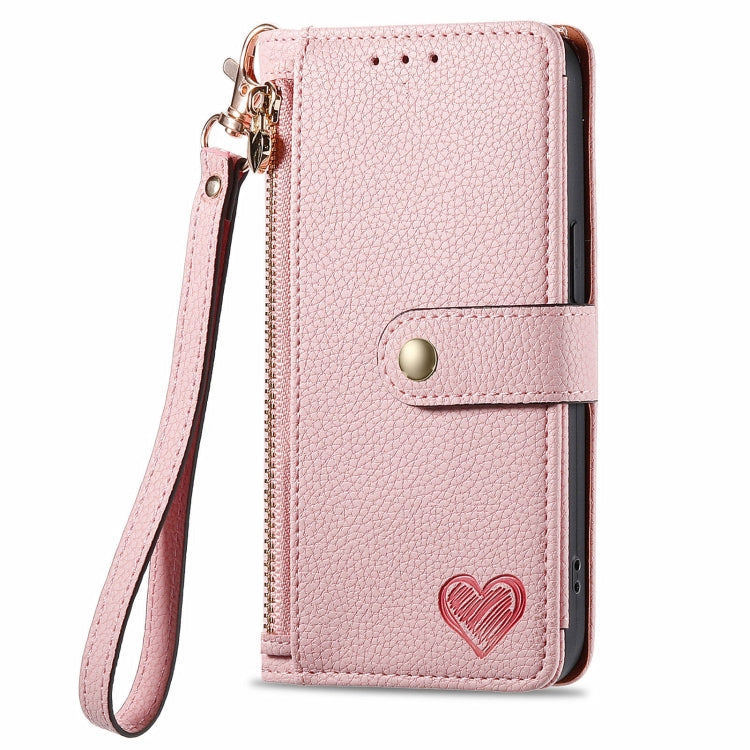 For Motorola Moto G Play 2024 Love Zipper Lanyard Leather Phone Case(Pink) - Motorola Cases by PMC Jewellery | Online Shopping South Africa | PMC Jewellery | Buy Now Pay Later Mobicred