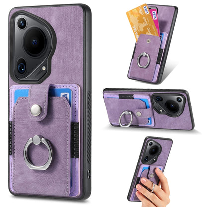 For Huawei Pura 70 Ultra Retro Skin-feel Ring Card Wallet Phone Case(Purple) - Huawei Cases by PMC Jewellery | Online Shopping South Africa | PMC Jewellery | Buy Now Pay Later Mobicred