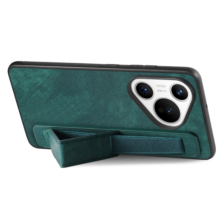 For Huawei Pura 70 Pro+ Retro Wristband Holder Leather Back Phone Case(Green) - Huawei Cases by PMC Jewellery | Online Shopping South Africa | PMC Jewellery | Buy Now Pay Later Mobicred