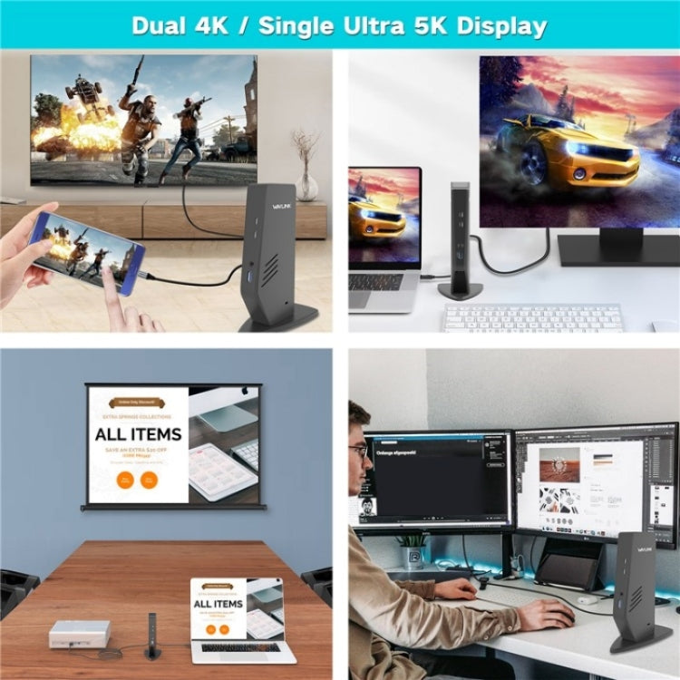 WAVLINK WL-UG69DK5 Laptop Dual 5K / 4K 60Hz Monitor Adapter USB 3.0 Docking Station, Plug:US Plug - free shipping - PMC TechLife - Order now!