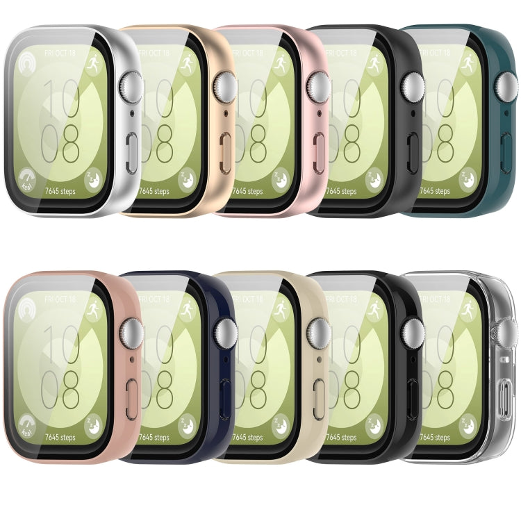 For Huawei Watch Fit 3 PC + Tempered Film Integrated Watch Protective Case(Matte Silver) - Watch Cases by PMC TechLife | Online Shopping South Africa | PMC TechLife | Buy Now Pay Later Mobicred