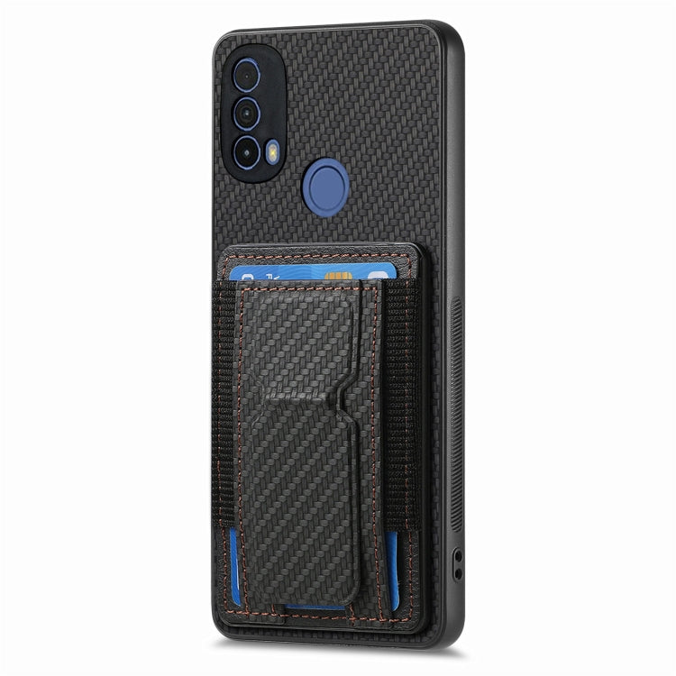 For Motorola Moto G 5G 2024 4G Carbon Fiber Fold Stand Elastic Card Bag Phone Case(Black) - Motorola Cases by PMC Jewellery | Online Shopping South Africa | PMC Jewellery | Buy Now Pay Later Mobicred