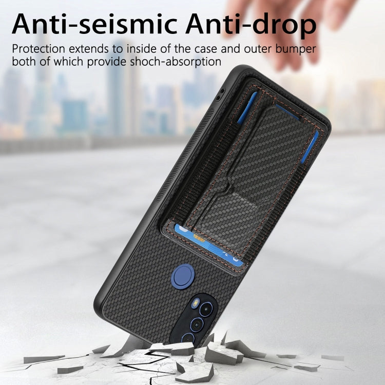 For Motorola Moto G 5G 2024 4G Carbon Fiber Fold Stand Elastic Card Bag Phone Case(Black) - Motorola Cases by PMC Jewellery | Online Shopping South Africa | PMC Jewellery | Buy Now Pay Later Mobicred