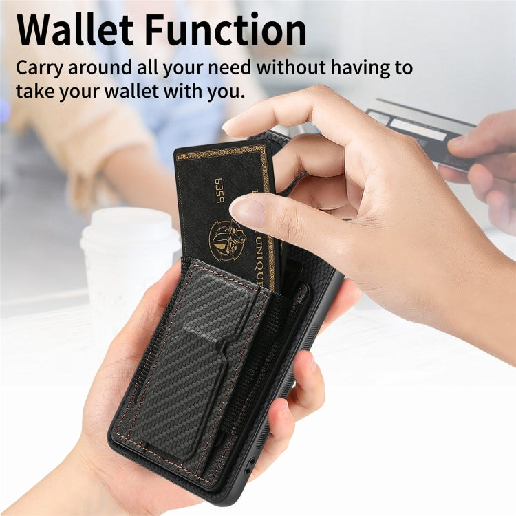 For Motorola Moto G 5G 2024 4G Carbon Fiber Fold Stand Elastic Card Bag Phone Case(Black) - Motorola Cases by PMC Jewellery | Online Shopping South Africa | PMC Jewellery | Buy Now Pay Later Mobicred