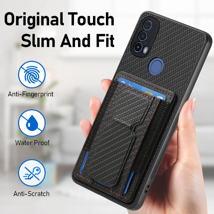 For Motorola Moto G 5G 2024 4G Carbon Fiber Fold Stand Elastic Card Bag Phone Case(Black) - Motorola Cases by PMC Jewellery | Online Shopping South Africa | PMC Jewellery | Buy Now Pay Later Mobicred