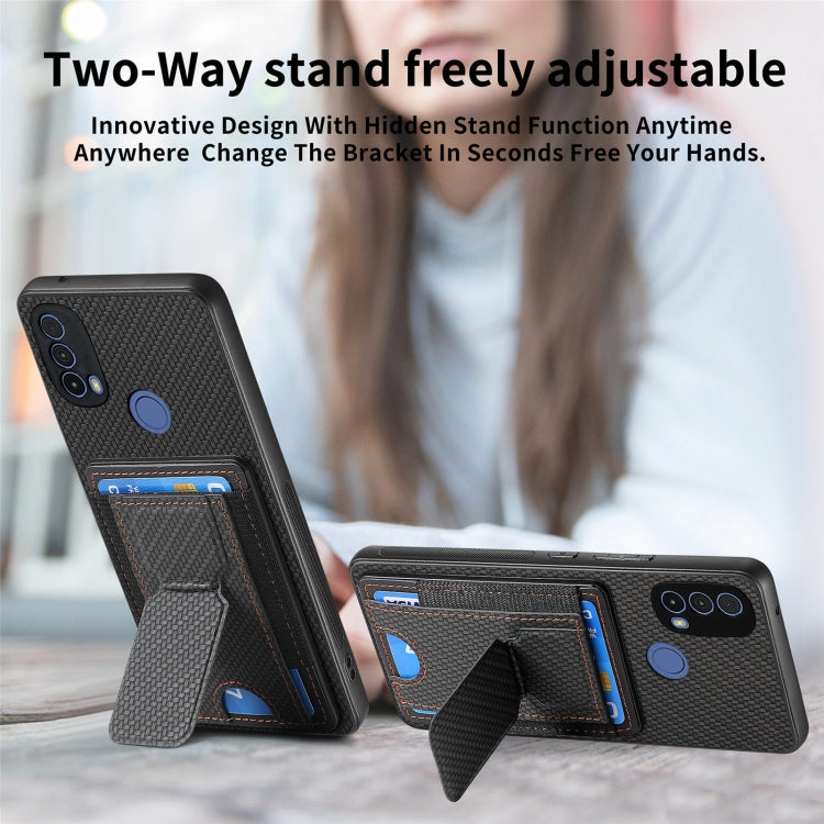 For Motorola Moto G 5G 2024 4G Carbon Fiber Fold Stand Elastic Card Bag Phone Case(Black) - Motorola Cases by PMC Jewellery | Online Shopping South Africa | PMC Jewellery | Buy Now Pay Later Mobicred