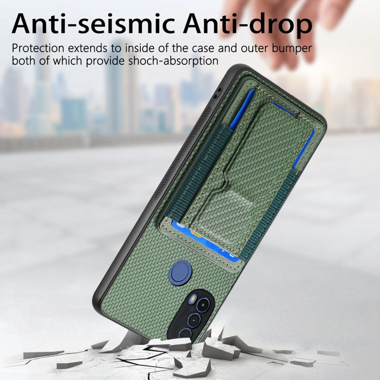 For Motorola Moto G 5G 2024 4G Carbon Fiber Fold Stand Elastic Card Bag Phone Case(Green) - Motorola Cases by PMC Jewellery | Online Shopping South Africa | PMC Jewellery | Buy Now Pay Later Mobicred