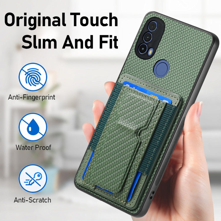 For Motorola Moto G 5G 2024 4G Carbon Fiber Fold Stand Elastic Card Bag Phone Case(Green) - Motorola Cases by PMC Jewellery | Online Shopping South Africa | PMC Jewellery | Buy Now Pay Later Mobicred