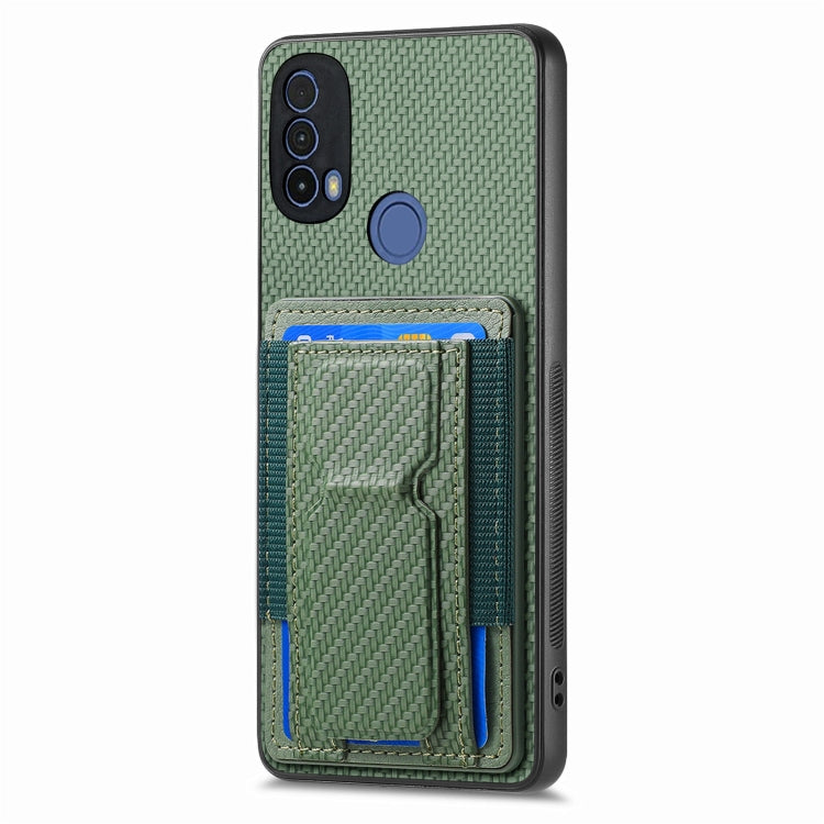 For Motorola Moto G Stylus 5G 2024 Carbon Fiber Fold Stand Elastic Card Bag Phone Case(Green) - Motorola Cases by PMC Jewellery | Online Shopping South Africa | PMC Jewellery | Buy Now Pay Later Mobicred