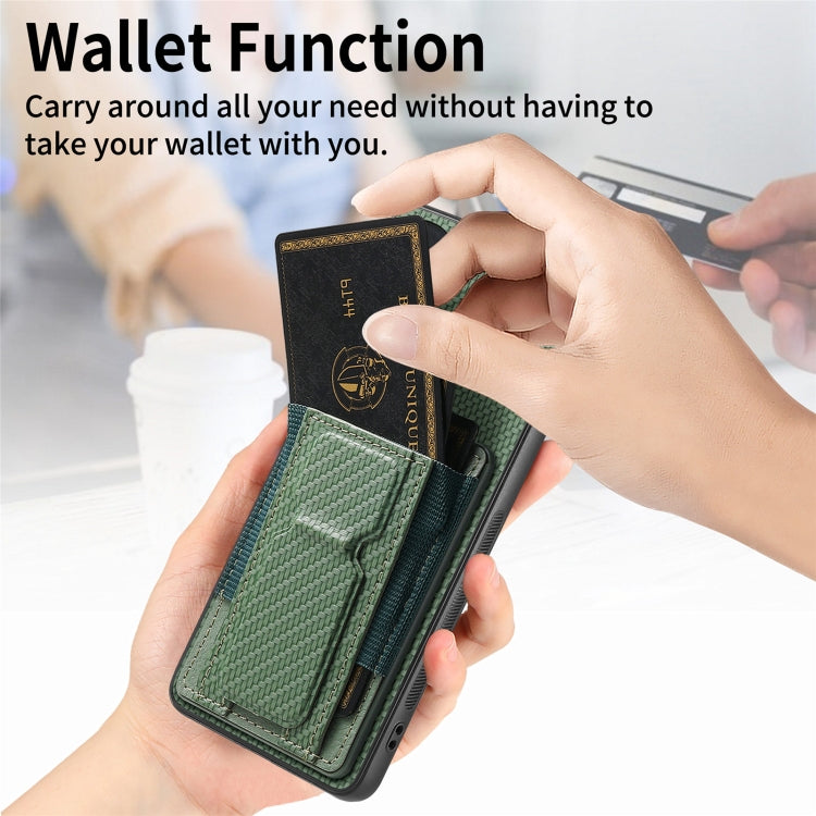 For Motorola Moto G Stylus 5G 2024 Carbon Fiber Fold Stand Elastic Card Bag Phone Case(Green) - Motorola Cases by PMC Jewellery | Online Shopping South Africa | PMC Jewellery | Buy Now Pay Later Mobicred