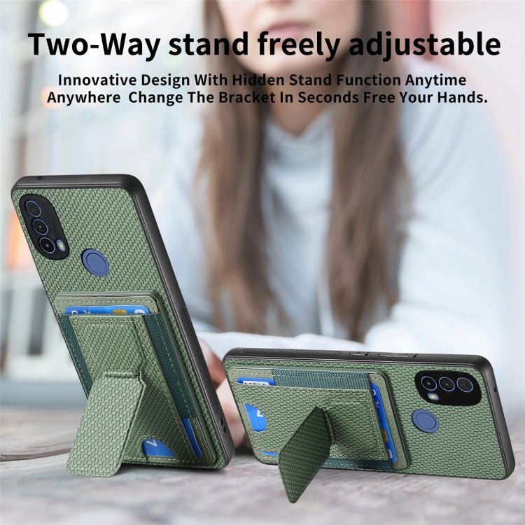 For Motorola Moto G Stylus 5G 2024 Carbon Fiber Fold Stand Elastic Card Bag Phone Case(Green) - Motorola Cases by PMC Jewellery | Online Shopping South Africa | PMC Jewellery | Buy Now Pay Later Mobicred