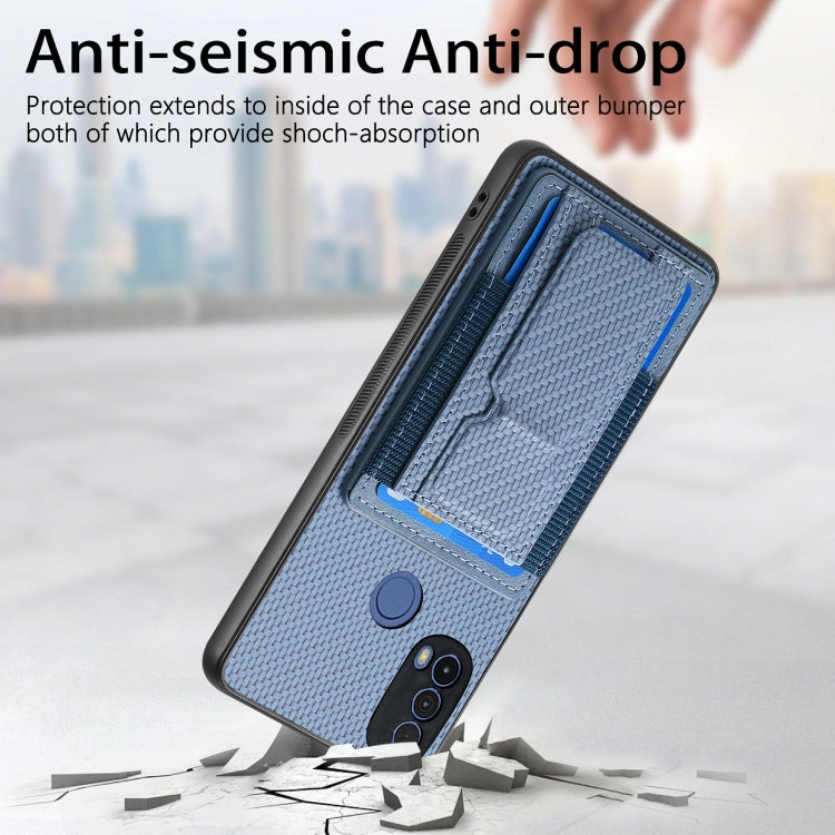 For Motorola Moto G Power 5G 2024 Carbon Fiber Fold Stand Elastic Card Bag Phone Case(Blue) - Motorola Cases by PMC Jewellery | Online Shopping South Africa | PMC Jewellery | Buy Now Pay Later Mobicred