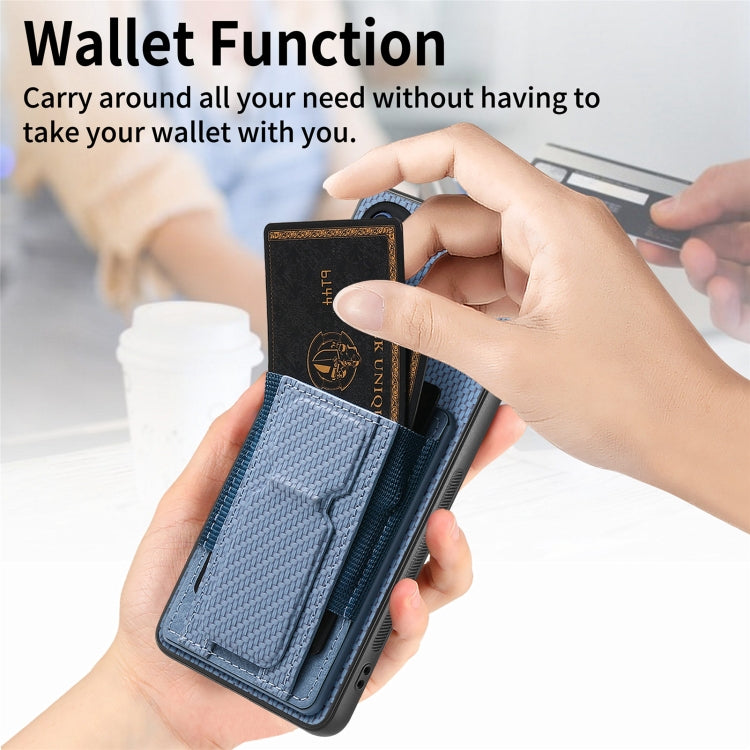For Motorola Moto G Power 5G 2024 Carbon Fiber Fold Stand Elastic Card Bag Phone Case(Blue) - Motorola Cases by PMC Jewellery | Online Shopping South Africa | PMC Jewellery | Buy Now Pay Later Mobicred