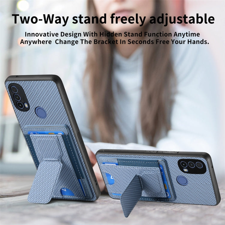 For Motorola Moto G Power 5G 2024 Carbon Fiber Fold Stand Elastic Card Bag Phone Case(Blue) - Motorola Cases by PMC Jewellery | Online Shopping South Africa | PMC Jewellery | Buy Now Pay Later Mobicred